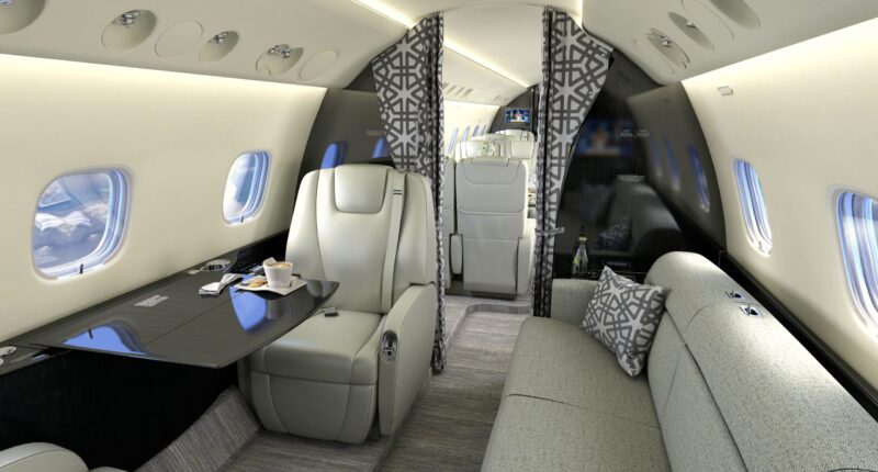 cabine intérieure blanche et pailletée jet privé Legacy 650