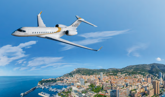 location de jet privé, GLOBAL 6500 survolant une ville côtière